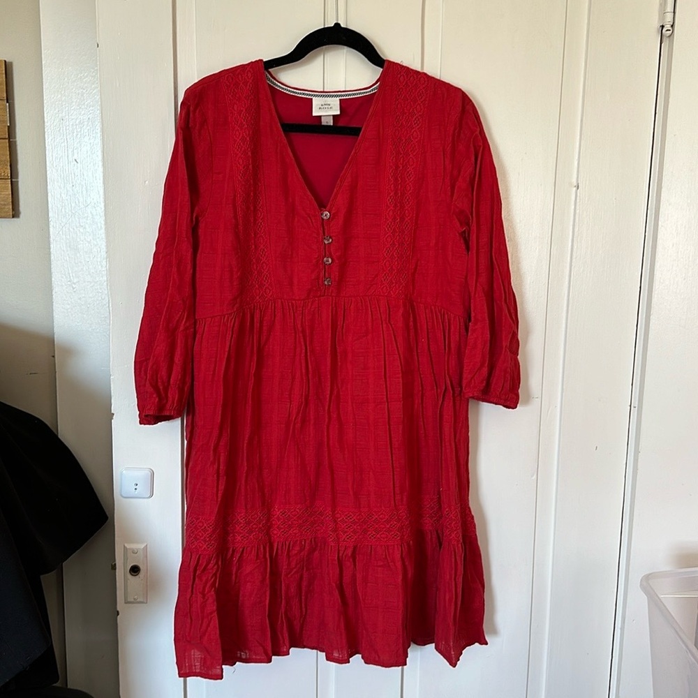 Knox Rose Red V neck dress - 100% cotton